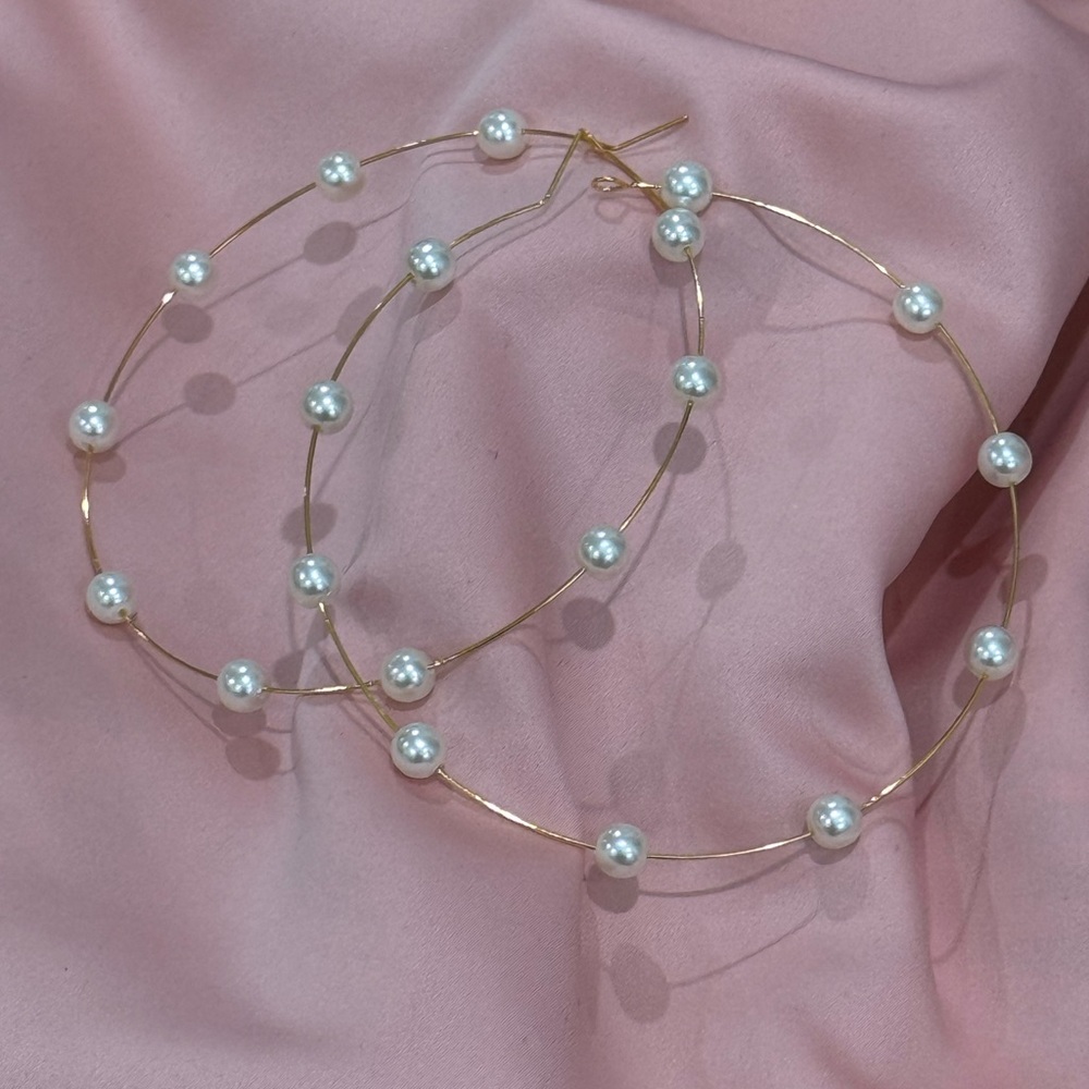 Large Pearl Gold Hoop Earrings